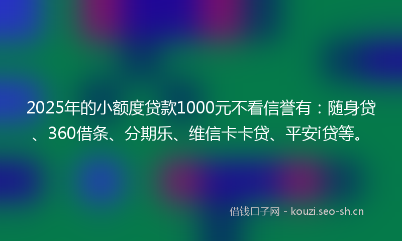 2025年的小额度贷款1000元不看信誉有:随身贷、360借条、分期乐、维信卡卡贷、平安i贷等。