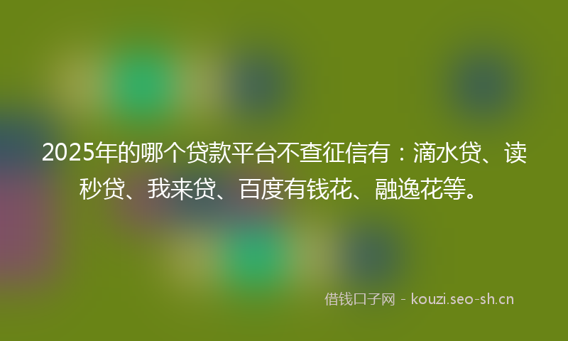 2025年的哪个贷款平台不查征信有：滴水贷、读秒贷、我来贷、百度有钱花、融逸花等。