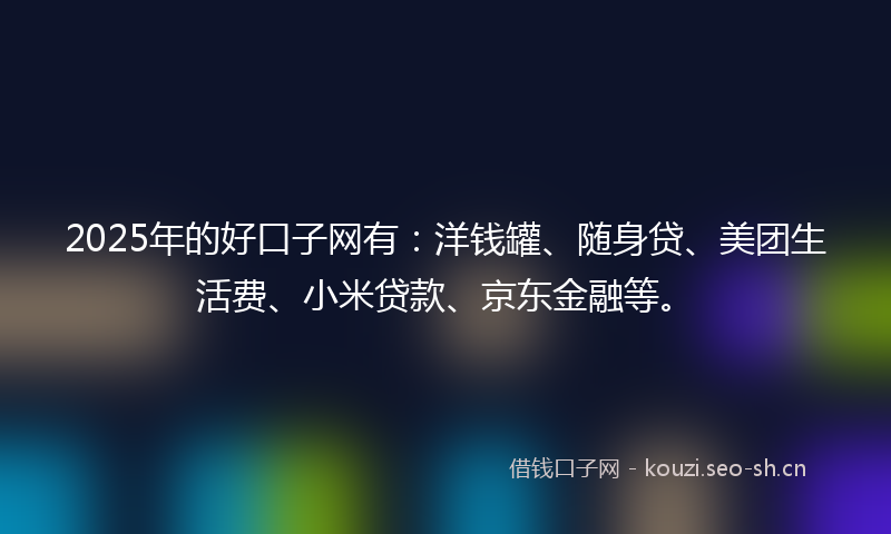 2025年的好口子网有：洋钱罐、随身贷、美团生活费、小米贷款、京东金融等。
