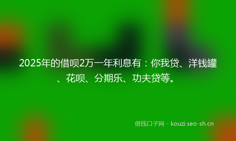 2025年的借呗2万一年利息有：你我贷、洋钱罐、花呗、分期乐、功夫贷等。