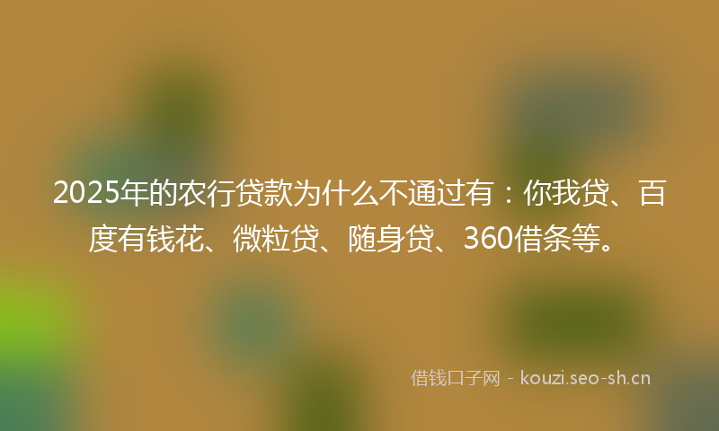 2025年的农行贷款为什么不通过有：你我贷、百度有钱花、微粒贷、随身贷、360借条等。