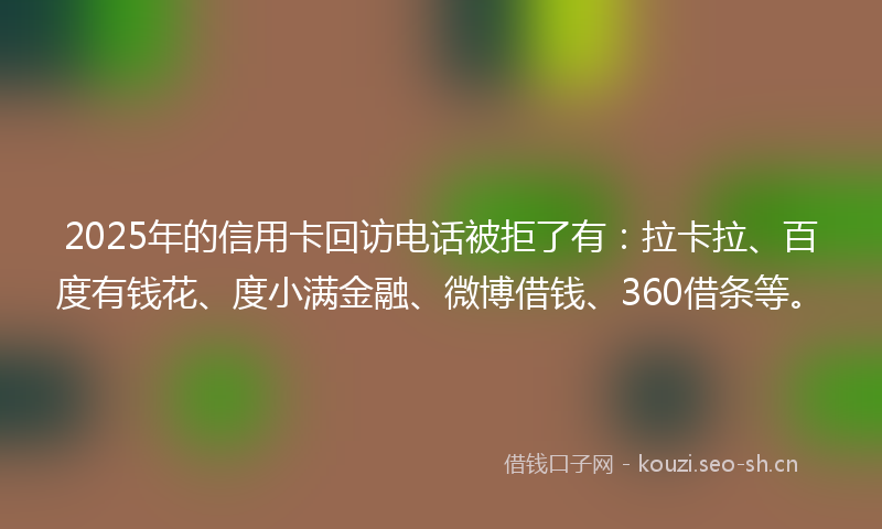 2025年的信用卡回访电话被拒了有：拉卡拉、百度有钱花、度小满金融、微博借钱、360借条等。