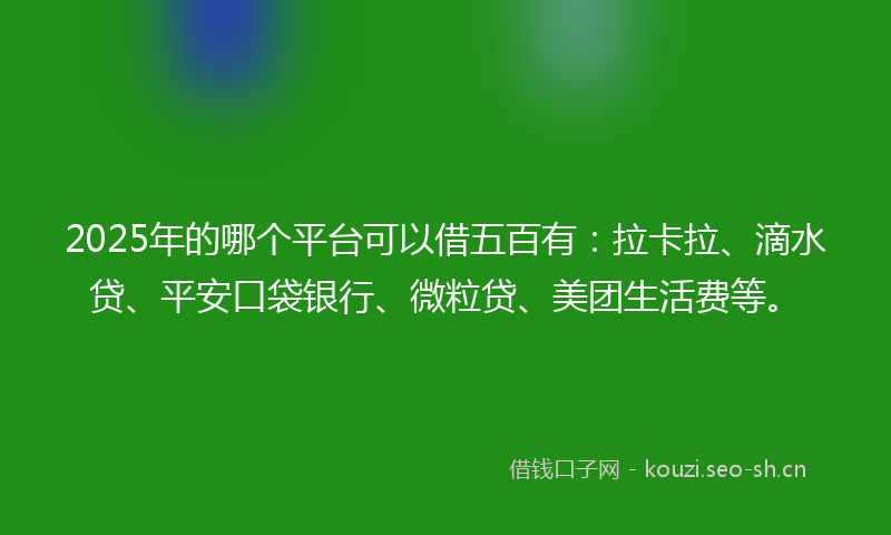 2025年的哪个平台可以借五百有：拉卡拉、滴水贷、平安口袋银行、微粒贷、美团生活费等。