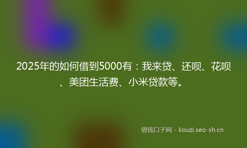 2025年的如何借到5000有：我来贷、还呗、花呗、美团生活费、小米贷款等。
