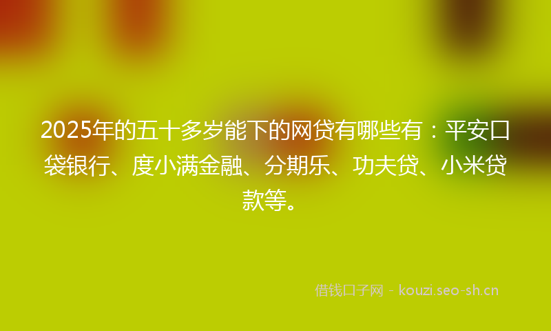 2025年的五十多岁能下的网贷有哪些有：平安口袋银行、度小满金融、分期乐、功夫贷、小米贷款等。