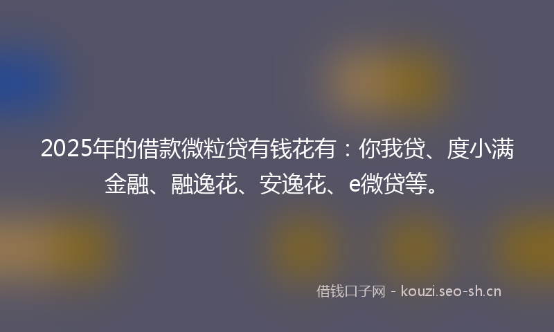 2025年的借款微粒贷有钱花有：你我贷、度小满金融、融逸花、安逸花、e微贷等。