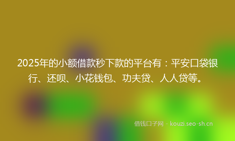 2025年的小额借款秒下款的平台有：平安口袋银行、还呗、小花钱包、功夫贷、人人贷等。