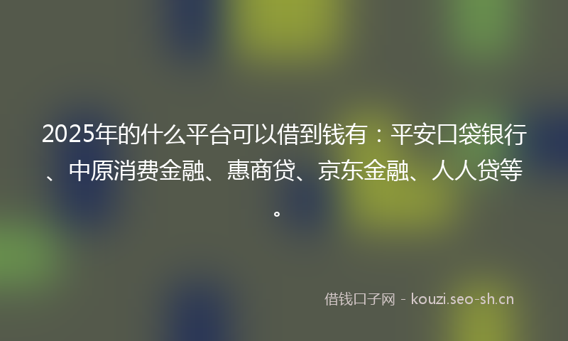 2025年的什么平台可以借到钱有：平安口袋银行、中原消费金融、惠商贷、京东金融、人人贷等。