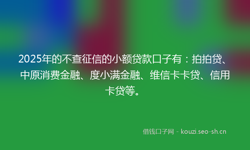 2025年的不查征信的小额贷款口子有：拍拍贷、中原消费金融、度小满金融、维信卡卡贷、信用卡贷等。
