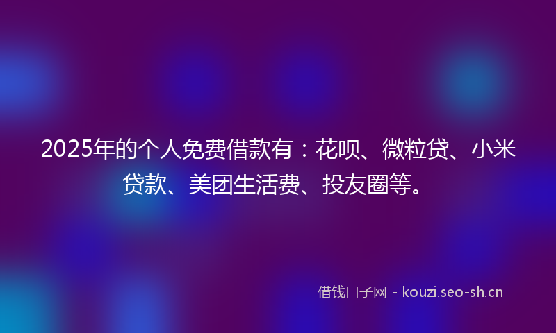 2025年的个人免费借款有：花呗、微粒贷、小米贷款、美团生活费、投友圈等。