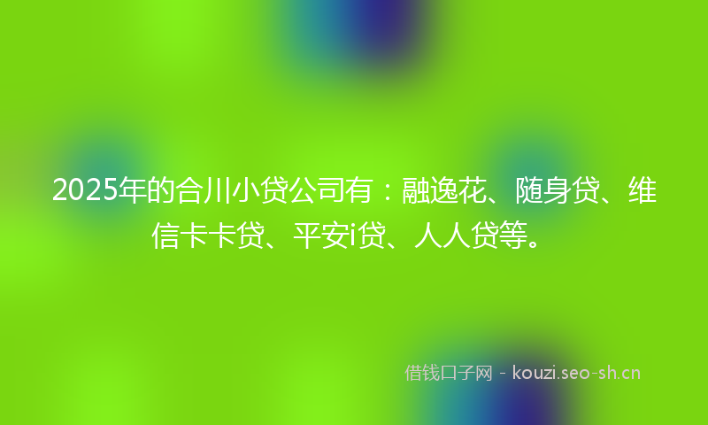 2025年的合川小贷公司有:融逸花、随身贷、维信卡卡贷、平安i贷、人人贷等。