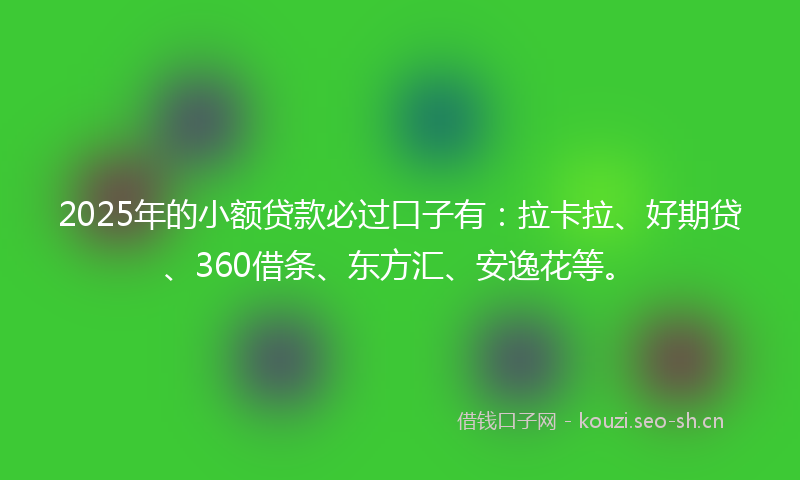 2025年的小额贷款必过口子有：拉卡拉、好期贷、360借条、东方汇、安逸花等。