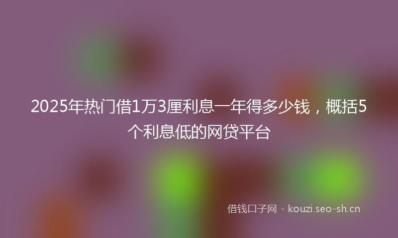 2025年热门借1万3厘利息一年得多少钱，概括5个利息低的网贷平台