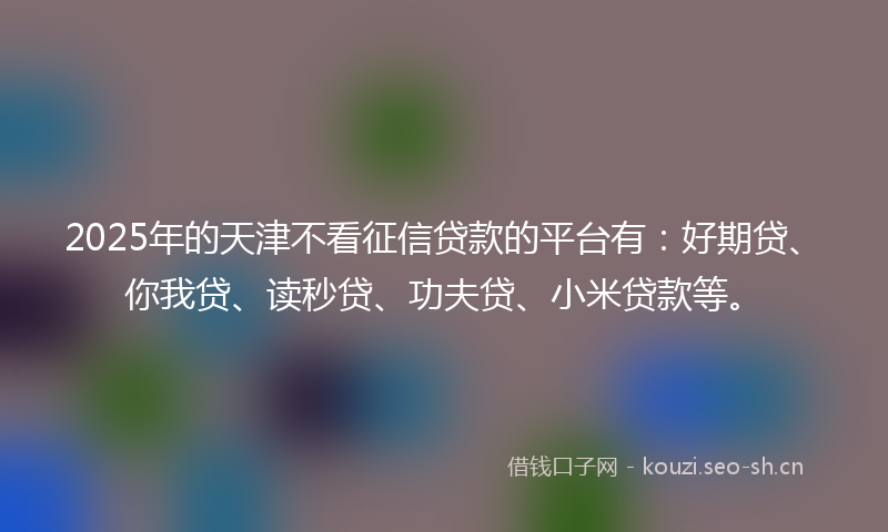 2025年的天津不看征信贷款的平台有：好期贷、你我贷、读秒贷、功夫贷、小米贷款等。