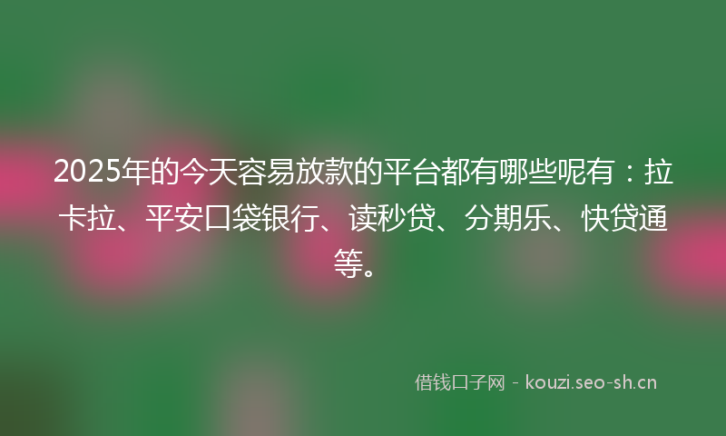 2025年的今天容易放款的平台都有哪些呢有：拉卡拉、平安口袋银行、读秒贷、分期乐、快贷通等。