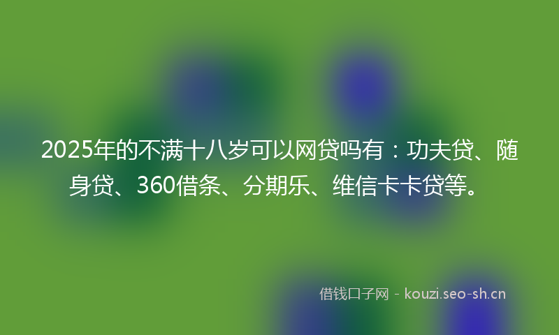 2025年的不满十八岁可以网贷吗有：功夫贷、随身贷、360借条、分期乐、维信卡卡贷等。