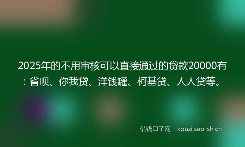 2025年的不用审核可以直接通过的贷款20000有：省呗、你我贷、洋钱罐、柯基贷、人人贷等。