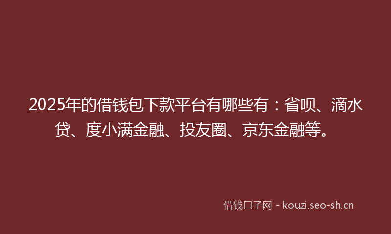 2025年的借钱包下款平台有哪些有：省呗、滴水贷、度小满金融、投友圈、京东金融等。