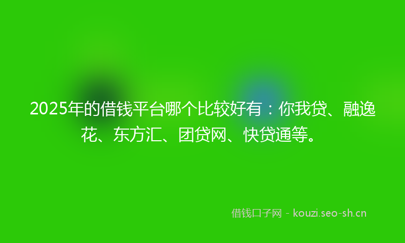 2025年的借钱平台哪个比较好有：你我贷、融逸花、东方汇、团贷网、快贷通等。