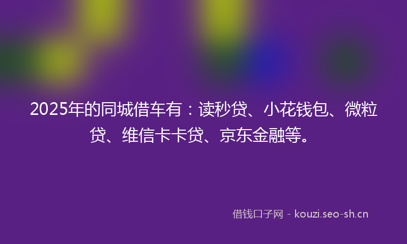 2025年的同城借车有：读秒贷、小花钱包、微粒贷、维信卡卡贷、京东金融等。