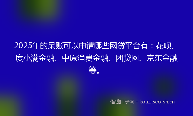 2025年的呆账可以申请哪些网贷平台有：花呗、度小满金融、中原消费金融、团贷网、京东金融等。