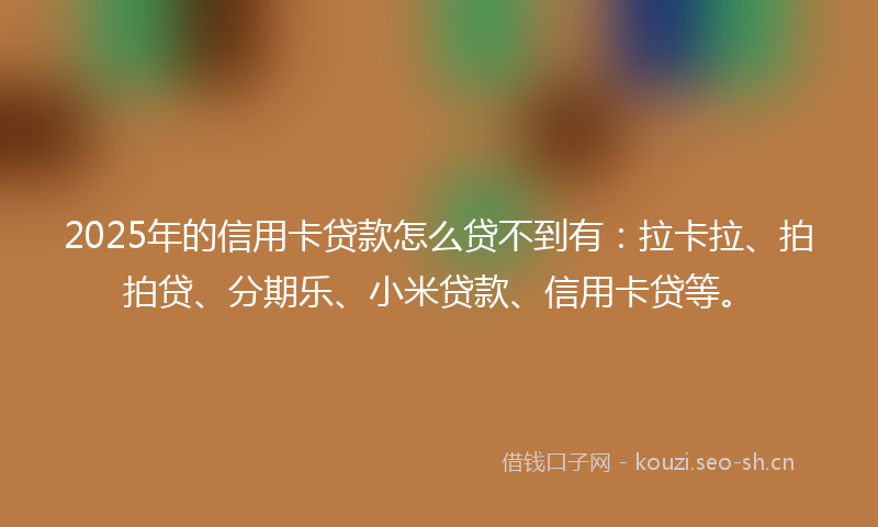 2025年的信用卡贷款怎么贷不到有：拉卡拉、拍拍贷、分期乐、小米贷款、信用卡贷等。