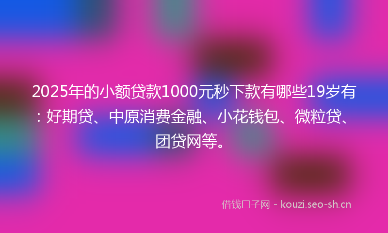 2025年的小额贷款1000元秒下款有哪些19岁有:好期贷、中原消费金融、小花钱包、微粒贷、团贷网等。