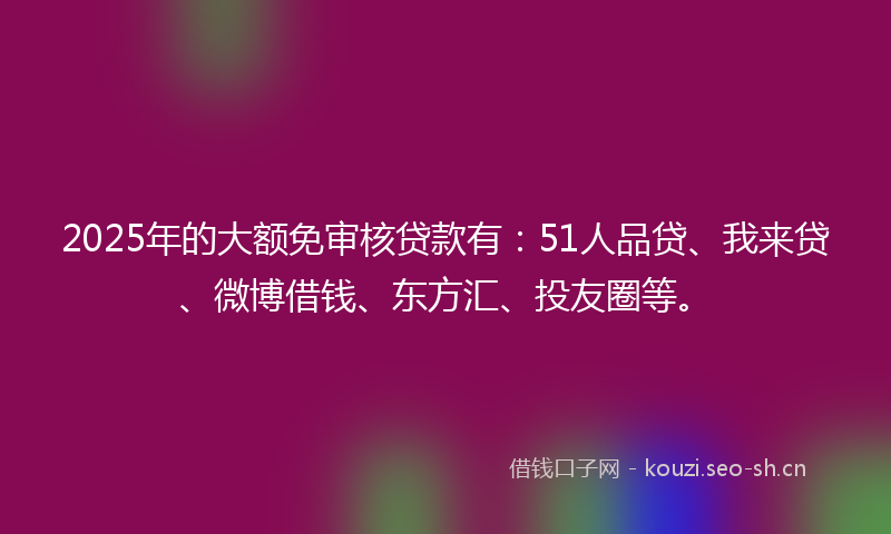 2025年的大额免审核贷款有:51人品贷、我来贷、微博借钱、东方汇、投友圈等。