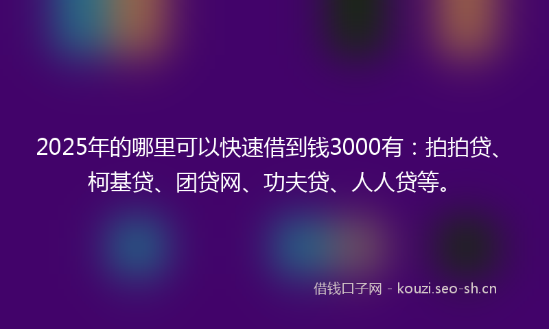 2025年的哪里可以快速借到钱3000有:拍拍贷、柯基贷、团贷网、功夫贷、人人贷等。