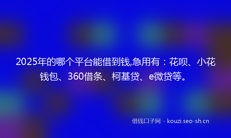 2025年的哪个平台能借到钱,急用有：花呗、小花钱包、360借条、柯基贷、e微贷等。