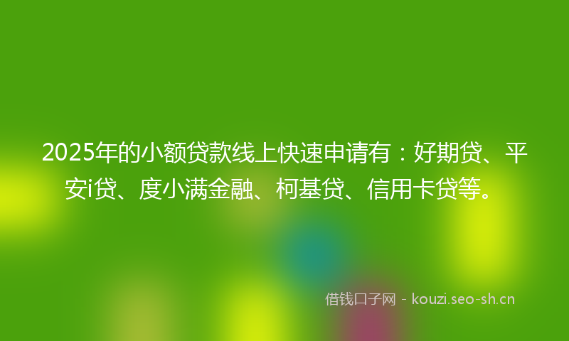 2025年的小额贷款线上快速申请有：好期贷、平安i贷、度小满金融、柯基贷、信用卡贷等。