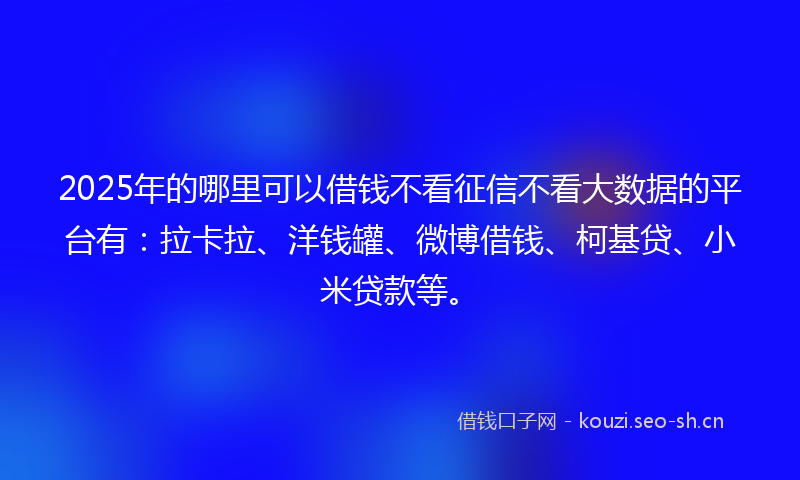 2025年的哪里可以借钱不看征信不看大数据的平台有：拉卡拉、洋钱罐、微博借钱、柯基贷、小米贷款等。