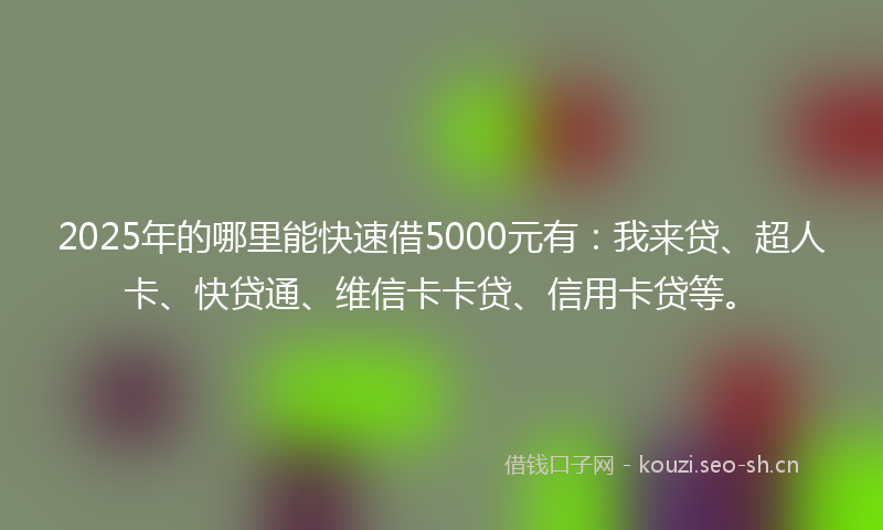 2025年的哪里能快速借5000元有：我来贷、超人卡、快贷通、维信卡卡贷、信用卡贷等。