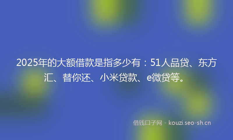 2025年的大额借款是指多少有：51人品贷、东方汇、替你还、小米贷款、e微贷等。