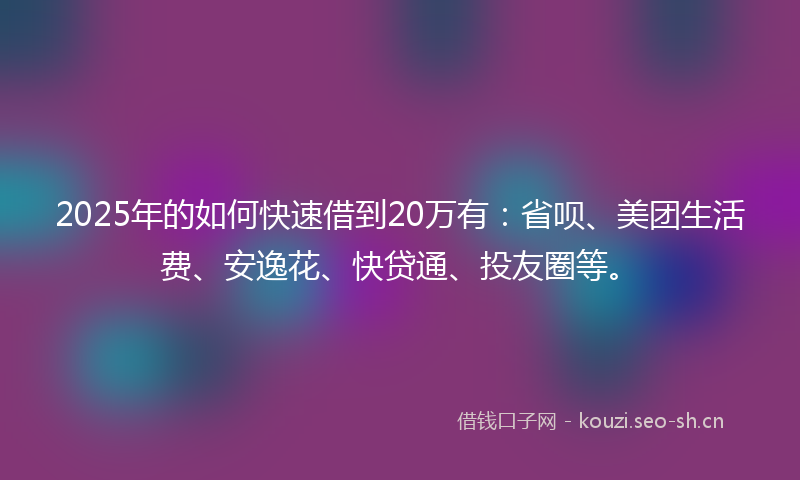 2025年的如何快速借到20万有：省呗、美团生活费、安逸花、快贷通、投友圈等。