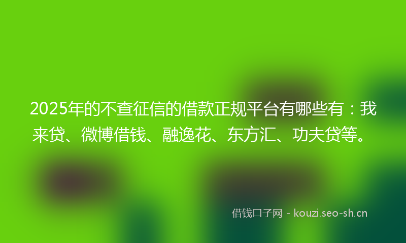 2025年的不查征信的借款正规平台有哪些有：我来贷、微博借钱、融逸花、东方汇、功夫贷等。