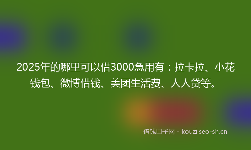 2025年的哪里可以借3000急用有:拉卡拉、小花钱包、微博借钱、美团生活费、人人贷等。
