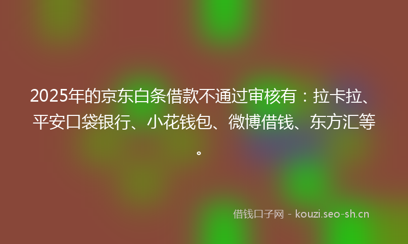 2025年的京东白条借款不通过审核有：拉卡拉、平安口袋银行、小花钱包、微博借钱、东方汇等。