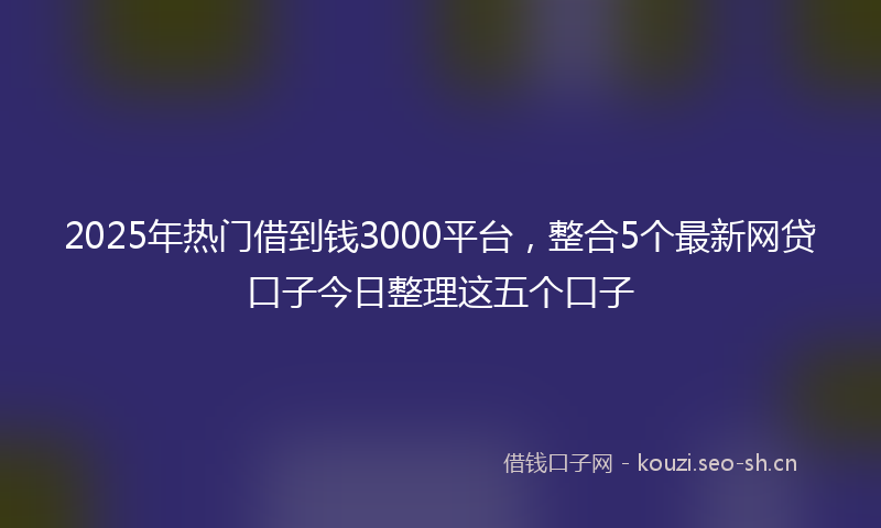 2025年热门借到钱3000平台，整合5个最新网贷口子今日整理这五个口子