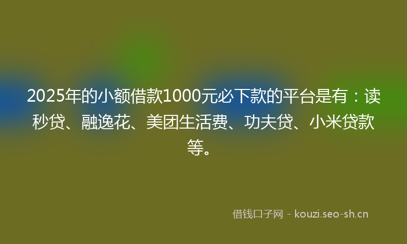 2025年的小额借款1000元必下款的平台是有：读秒贷、融逸花、美团生活费、功夫贷、小米贷款等。