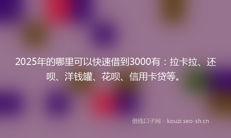 2025年的哪里可以快速借到3000有：拉卡拉、还呗、洋钱罐、花呗、信用卡贷等。