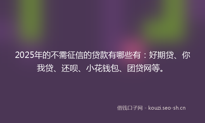 2025年的不需征信的贷款有哪些有：好期贷、你我贷、还呗、小花钱包、团贷网等。
