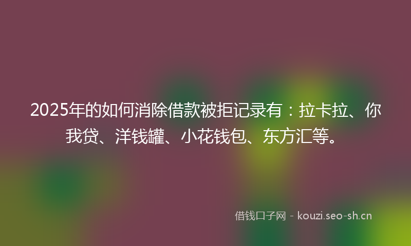 2025年的如何消除借款被拒记录有：拉卡拉、你我贷、洋钱罐、小花钱包、东方汇等。