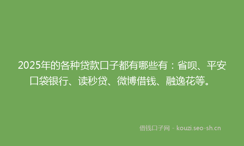 2025年的各种贷款口子都有哪些有：省呗、平安口袋银行、读秒贷、微博借钱、融逸花等。