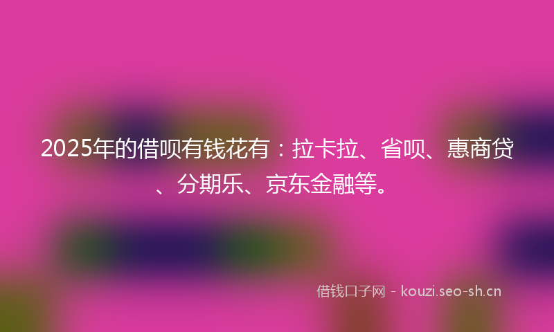 2025年的借呗有钱花有：拉卡拉、省呗、惠商贷、分期乐、京东金融等。