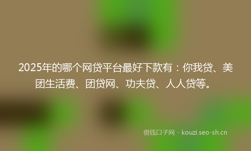 2025年的哪个网贷平台最好下款有：你我贷、美团生活费、团贷网、功夫贷、人人贷等。