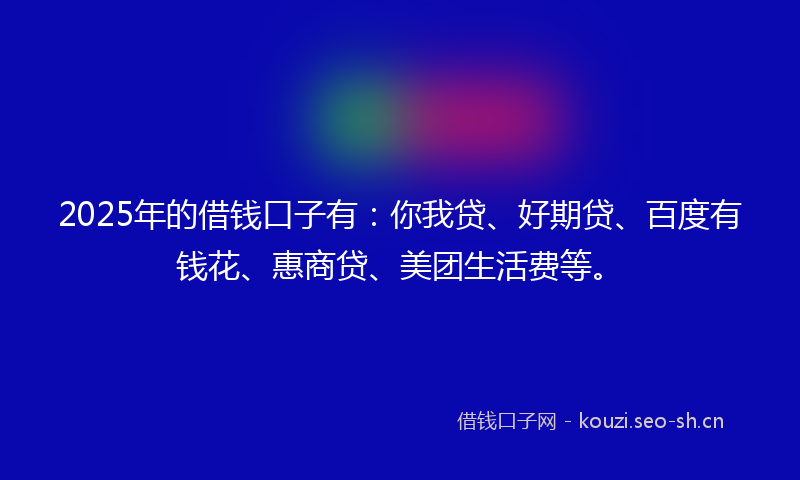 2025年的借钱口子有：你我贷、好期贷、百度有钱花、惠商贷、美团生活费等。