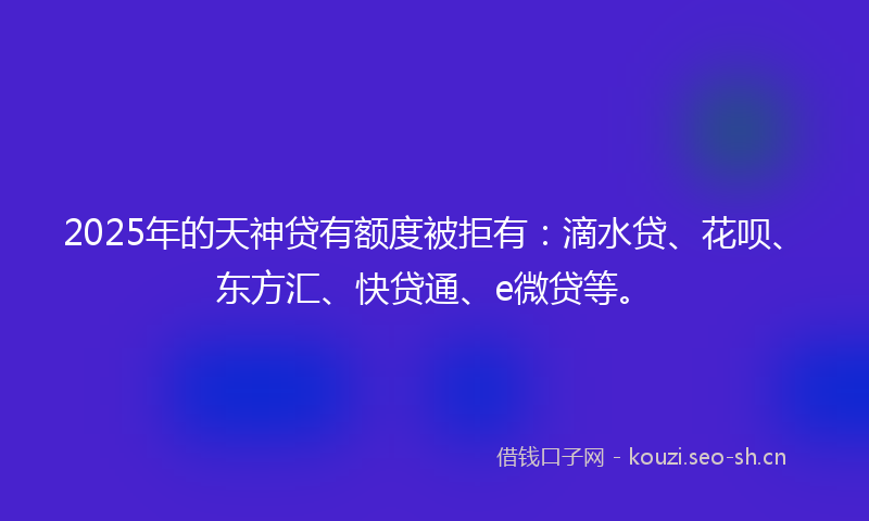 2025年的天神贷有额度被拒有：滴水贷、花呗、东方汇、快贷通、e微贷等。