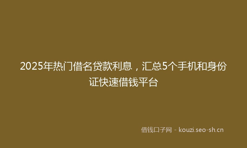 2025年热门借名贷款利息，汇总5个手机和身份证快速借钱平台