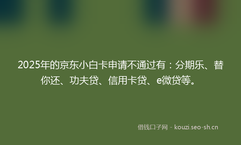 2025年的京东小白卡申请不通过有：分期乐、替你还、功夫贷、信用卡贷、e微贷等。
